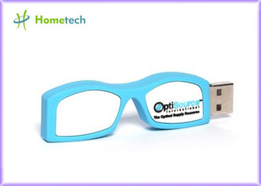 Movimentação de borracha 32GB azul do flash de USB dos desenhos animados dos vidros bonitos personalizada