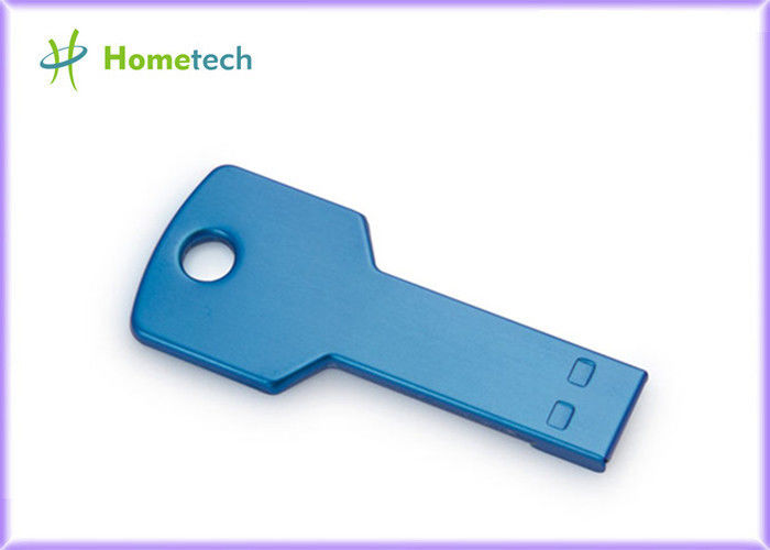 A chave azul/do verde metal deu forma ao logotipo personalizado movimentação do flash de USB