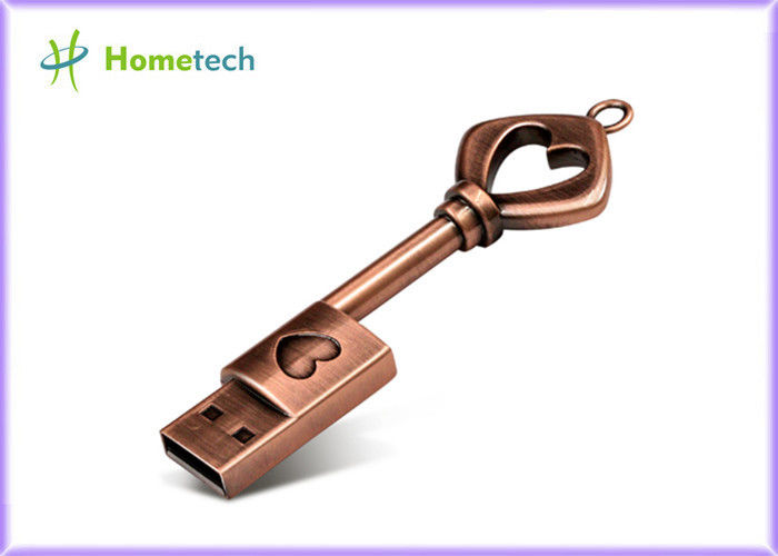a vara da memória de USB 2,0 Pendrive da movimentação do flash da chave do coração do bronze do metal 64GB/32GB conduz