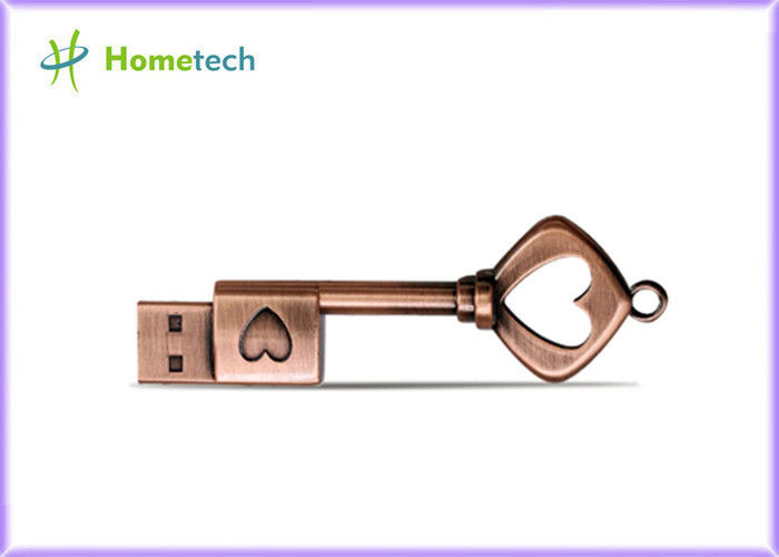 a vara da memória de USB 2,0 Pendrive da movimentação do flash da chave do coração do bronze do metal 64GB/32GB conduz