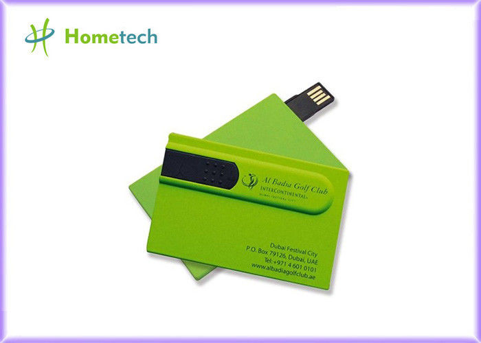 Dispositivo de armazenamento verde de USB 2,0 do cartão de crédito, movimentações feitas sob encomenda do polegar