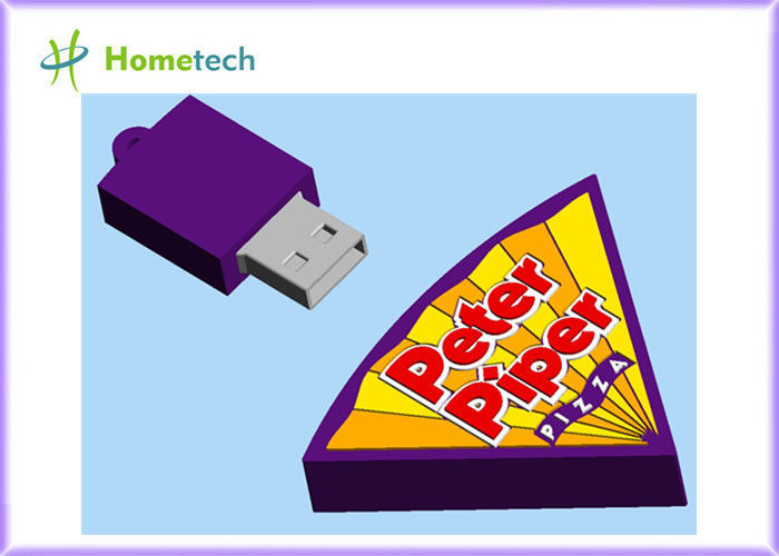 a pizza 4GB personalizou a movimentação do flash de USB, chave de borracha macia da memória de USB dos desenhos animados 2GB