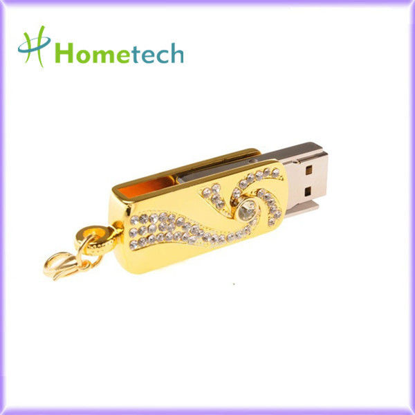 Porta-chaves giratória de aço inoxidável 8gb 16gb do ouro da vara da memória da movimentação da pena de Pendrive 32gb