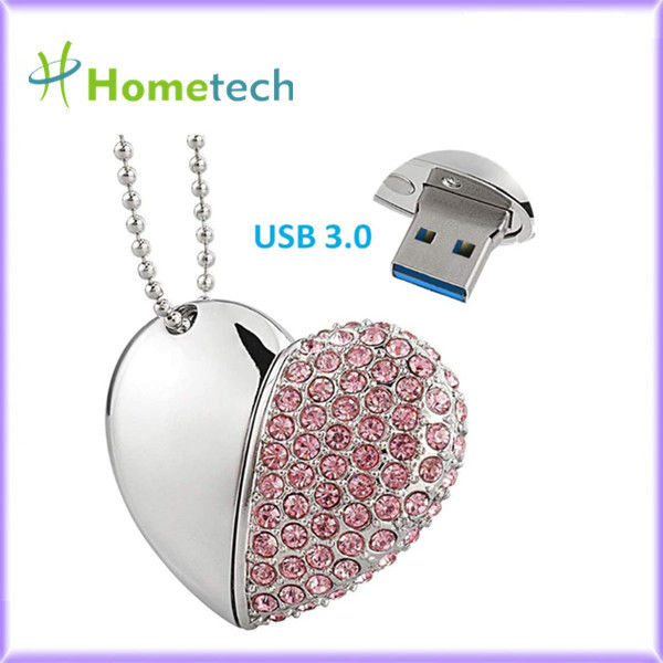 Movimentação de cristal do flash de USB do coração da colar 32GB de USB 3,0