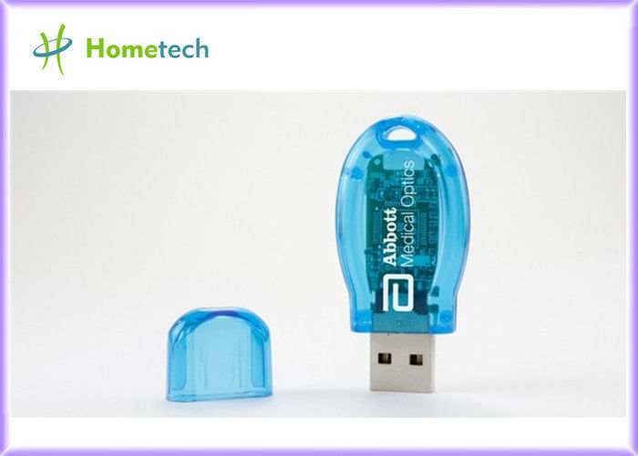 O flash plástico transparente de USB da COR AZUL relativa à promoção conduz, varas de USB