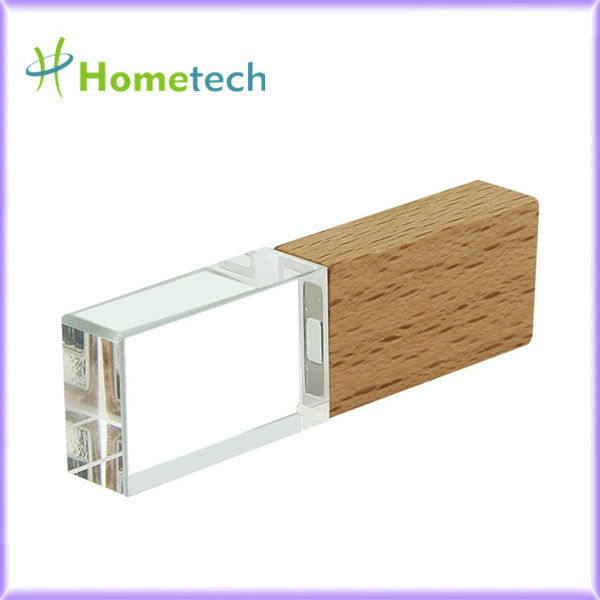 Vara instantânea de cristal da memória da movimentação do usb da madeira de bambu nova de Pen Drive da luz do diodo emissor de luz de Crystal Transparent 32GB da madeira