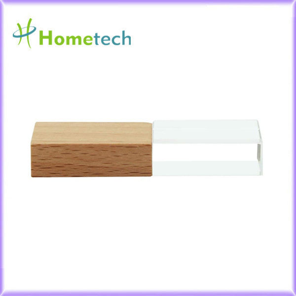 Vara instantânea de cristal da memória da movimentação do usb da madeira de bambu nova de Pen Drive da luz do diodo emissor de luz de Crystal Transparent 32GB da madeira