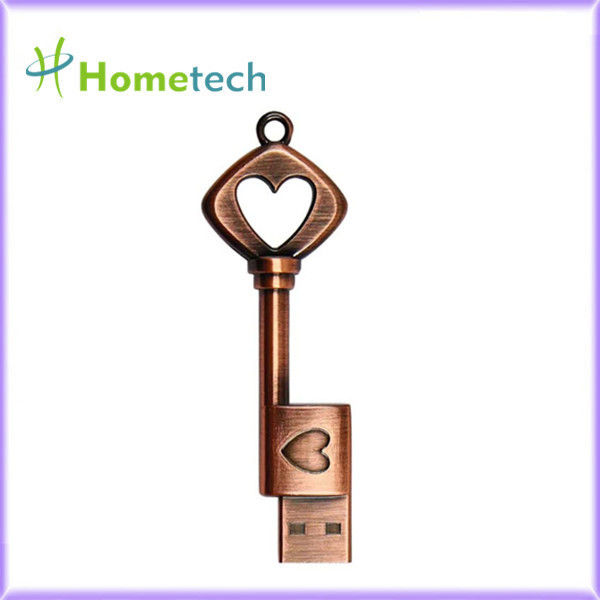 A chave de bronze de bronze do coração do metal de USB 2,0 dá forma à movimentação instantânea do polegar do disco instantâneo de Pen Drive Memory Stick USB da movimentação 16GB