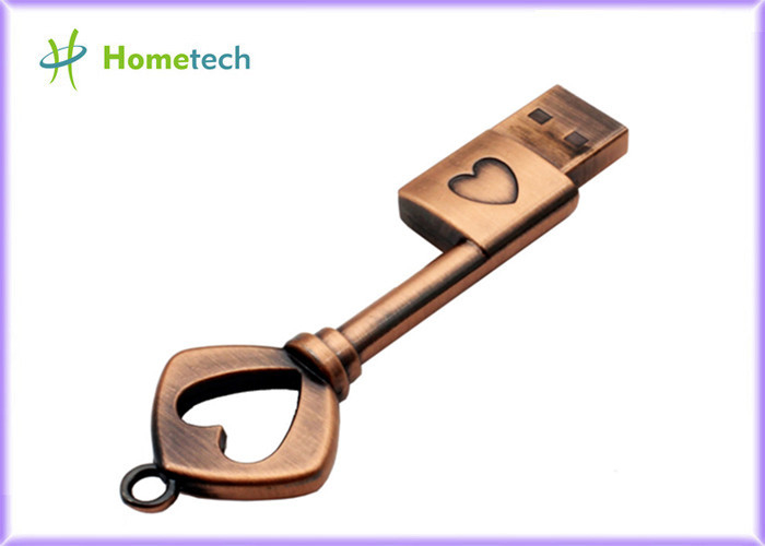 A chave de bronze de bronze do coração do metal de USB 2,0 dá forma à movimentação instantânea do polegar do disco instantâneo de Pen Drive Memory Stick USB da movimentação 16GB
