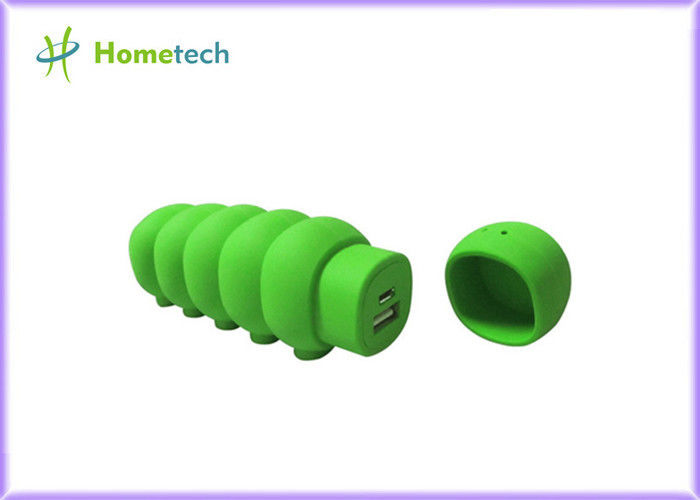Mini banco verde do poder do batom 2600 lagartas macias dos desenhos animados do PVC do mAh dadas forma