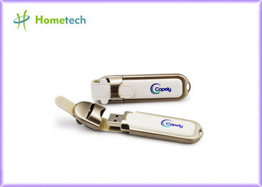 Impressão feita sob encomenda de couro preta do disco instantâneo de USB, movimentação da pena do usb 2,0 da novidade com caixa da lata