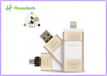 Vara dourada da memória do metal 32GB USB do telefone de OTG para IPhone/PC, garantia de 1 ano