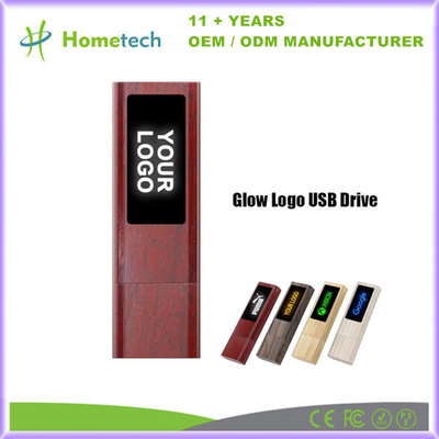 Disco flash USB luminoso de madeira LED Disco de caneta de madeira luminosa USB 8Gb 16Gb 32Gb 64Gb 128Gb