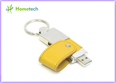 Disco instantâneo de couro amarelo customizável 4GB/8GB de USB com porta-chaves