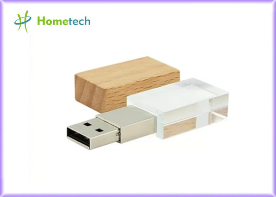 Crystal Usb Flash Drive com madeira conduziu o usb de cristal do logotipo feito sob encomenda claro de 32GB 64GB 128GB
